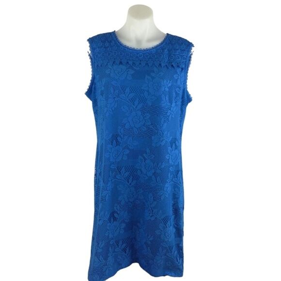 Karl Lagerfeld Womens Dress Lace Midi Sheath Sleeveless Blue Size 16 - Picture 1 of 11